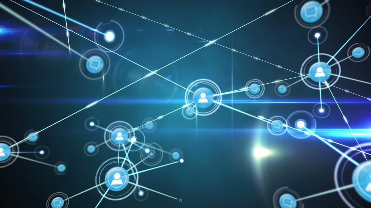 animación de redes de conexiones con iconos sobre fondo negro