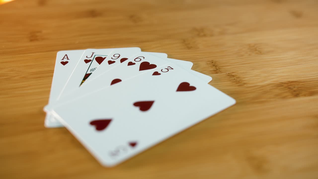 Close Interior Static Shot of Flush Cards Sequence on a Spinner