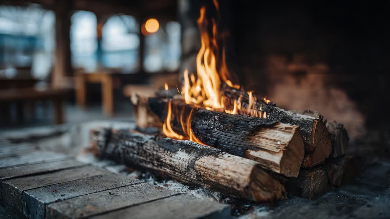 Captivating Flames Dance Elegantly Above Warm Logs in a Cozy Fireplace, Creating a Comforting Atmosphere Perfect for Gatherings and Relaxation
