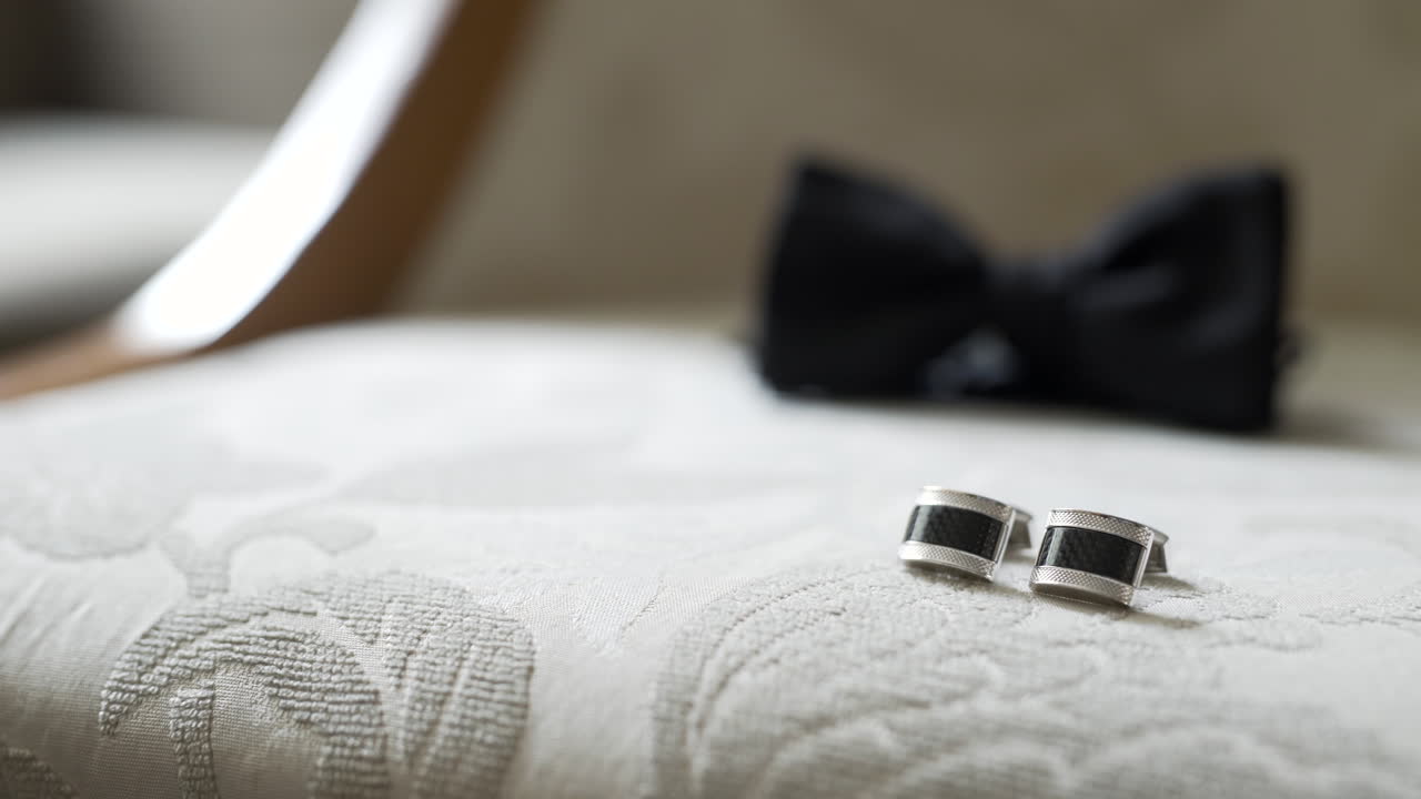 Elegant Cufflinks and Black Bow Tie for Formal Wear