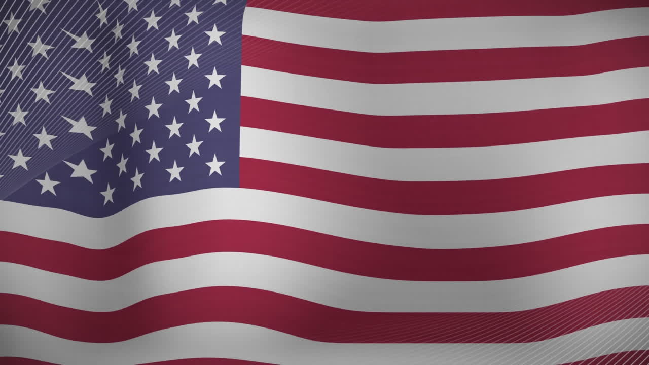 Waving American flag with stars and stripes in red, white, and blue animation