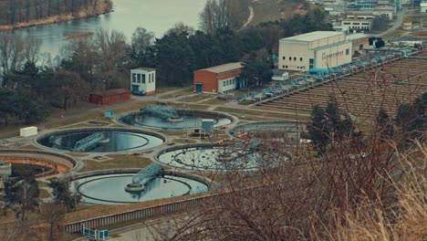 waste water treatment plant from above during winter