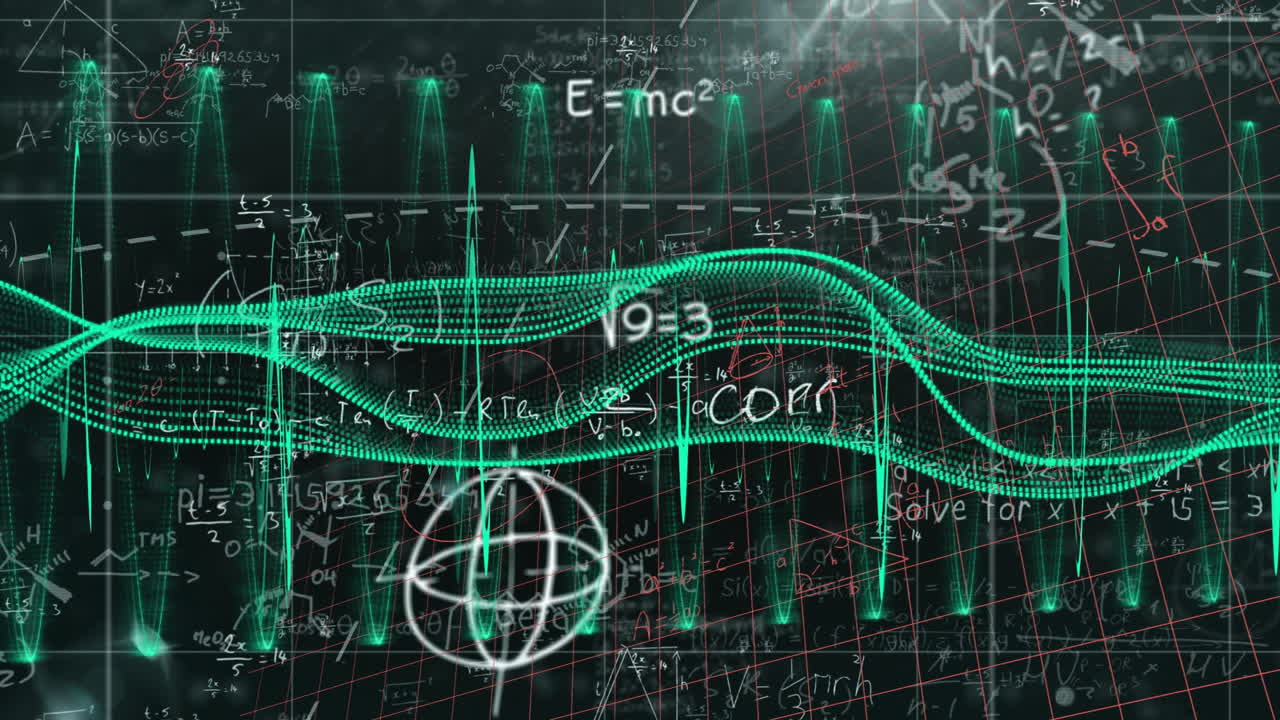 Animation of mathematical equations and graphs with digital wave patterns