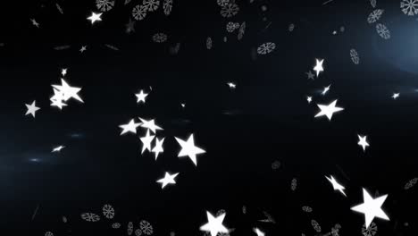 animación de estrellas y copos de nieve cayendo sobre un fondo negro