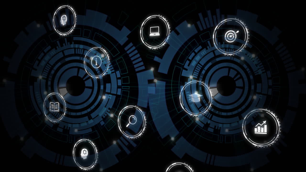 Animation of business icons over scopes scanning