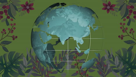 animation of globe spinning over floral background