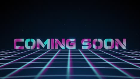 synthwave wireframe net 80s with text coming soon. retro futurism background. 3d illustration render seamless loop. 4k