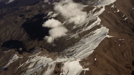 aerial view from airplane of snow covered, desert iran mountain landscape in middle east