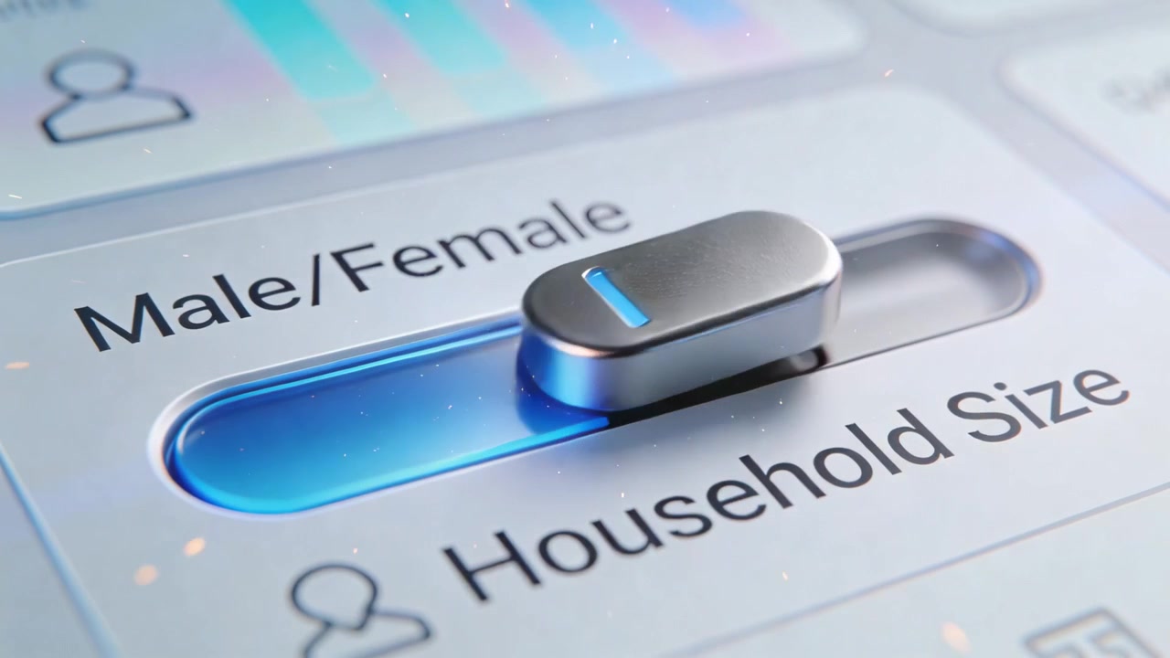 Animating metallic slider knob moving along track on load, adjusting Male or Female Household Size
