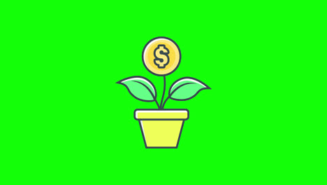 Money-growing-flower-pot-icon-loop-animation-with-alpha-channel,-transparent-background,-ProRes-444