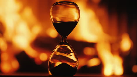 hourglass clock against the background of the fireplace