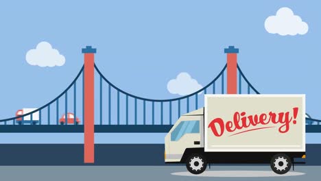 Animation-of-truck-with-delivery-over-bridge