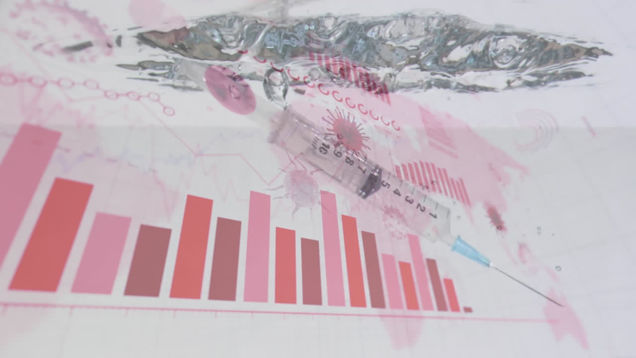 코로나바이러스 디지털 인터페이스 물에 떨어지는 주사기
