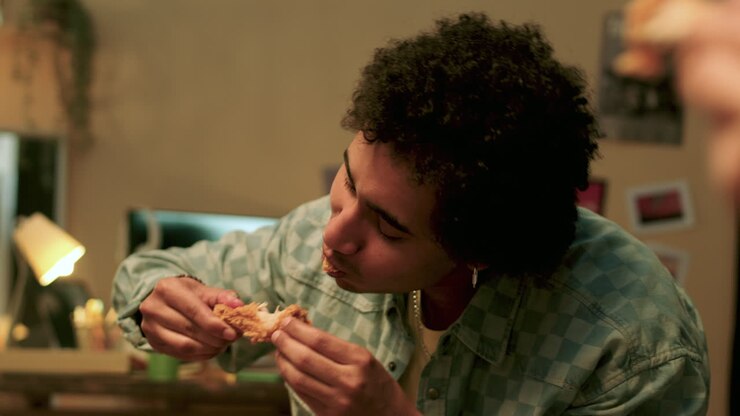 People eating fried chicken