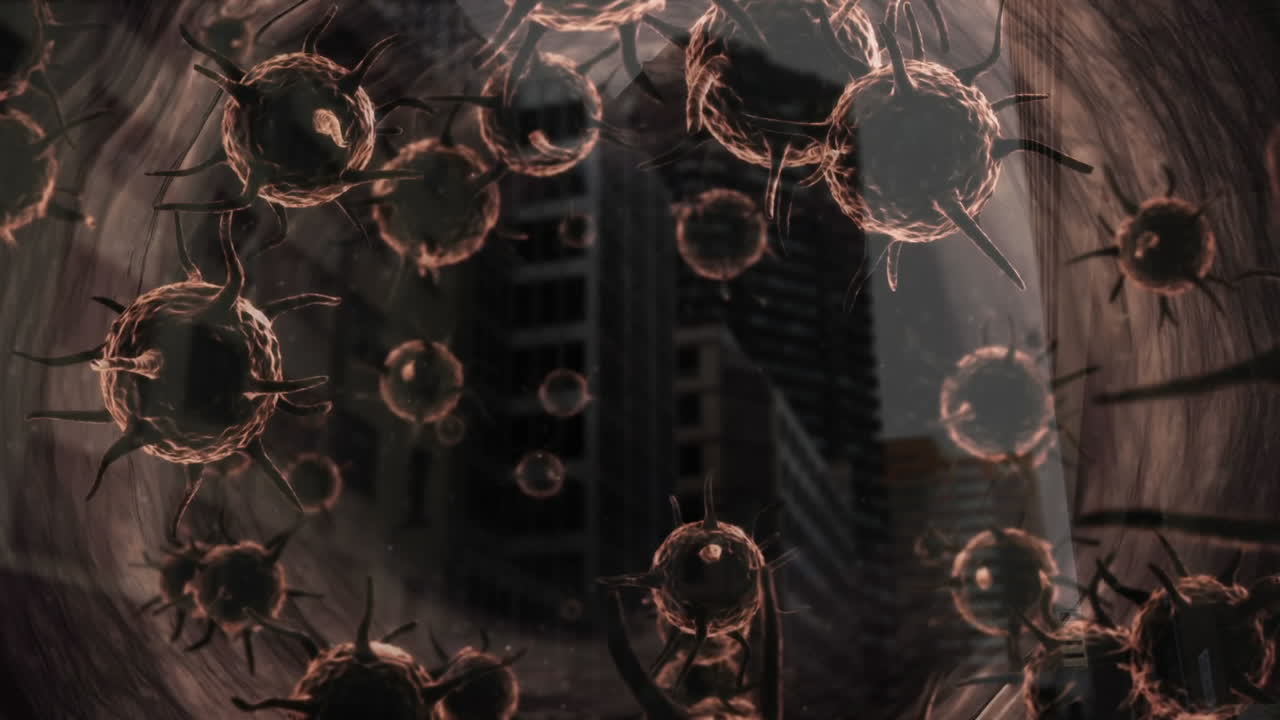 떠다니는 갈색 코로나 바이러스의 애니메이션