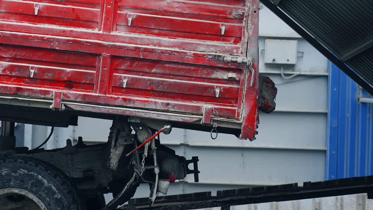 Freight car with pellets. Cargo truck unloads pallets, economical heating system concept