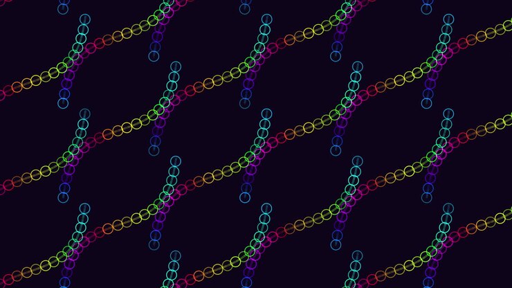 Levende neoncirkler danner flydende diagonale bølgemønstre på en mørk baggrund i disse sømløse abstrakte optagelser, ideelt som motion background til musikvideoer, events, præsentationer og digital skiltning.