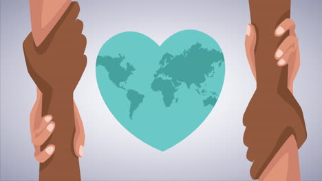 detener la campaña de racismo con las manos unión humana y corazón planeta tierra