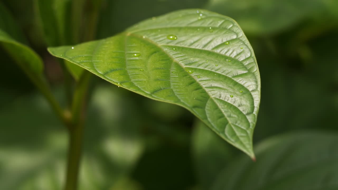 Hoja verde con gotas de agua