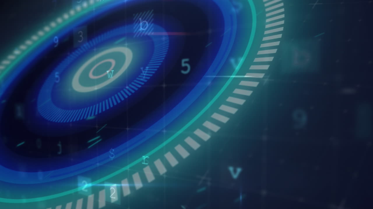 Animation of scope scanning and cyber attack warning text on grid in background