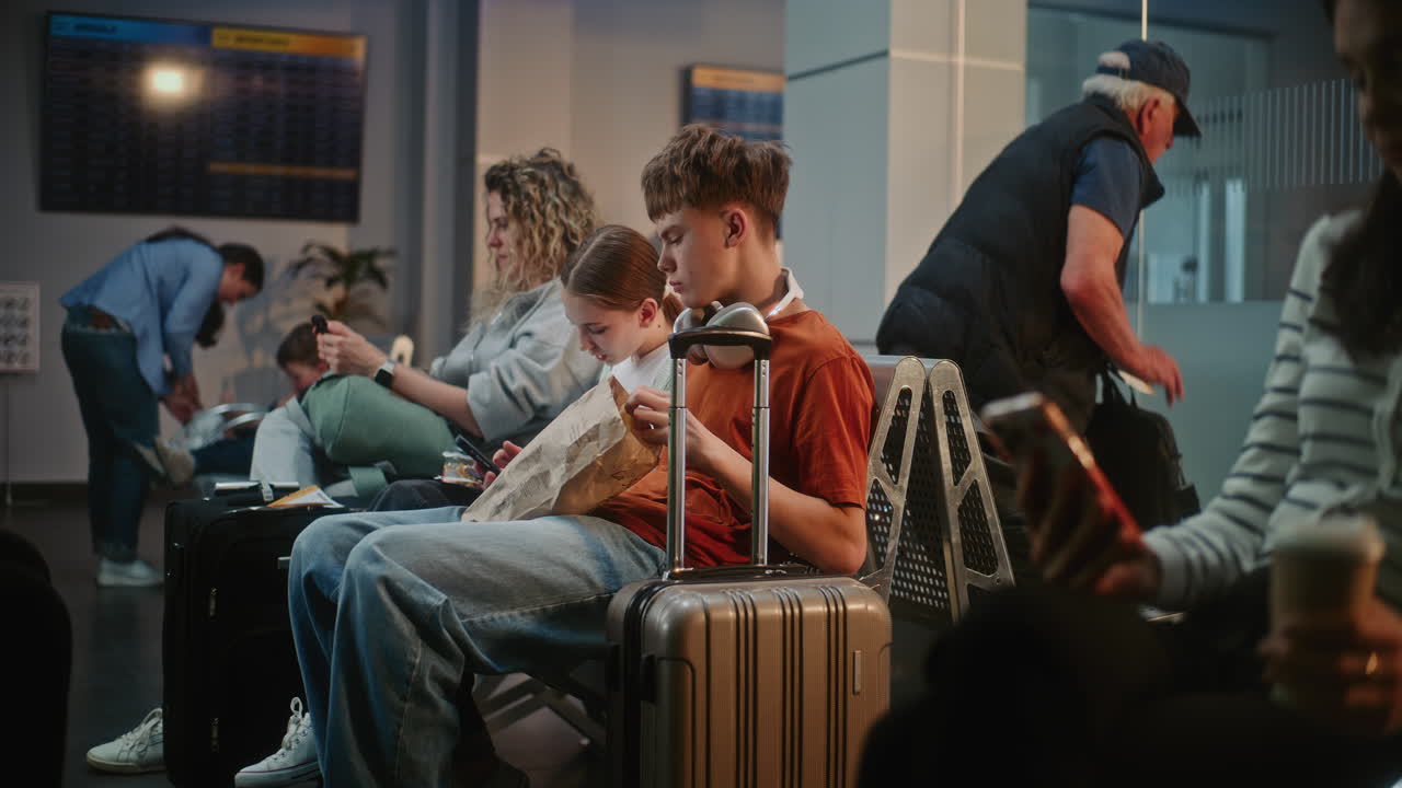 Family waiting at airport