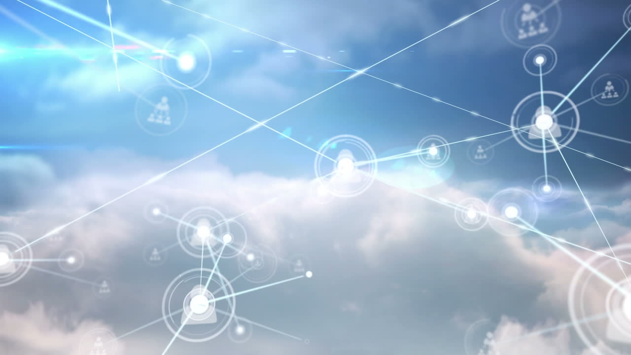 구름 위의 아이콘으로 연결 네트워크의 애니메이션