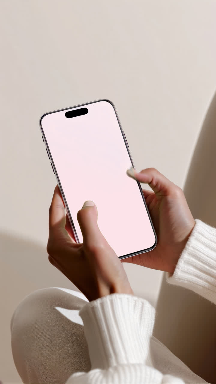 Woman holding smartphone screen live mockup animated overlay, transparent 4K video, alpha channel