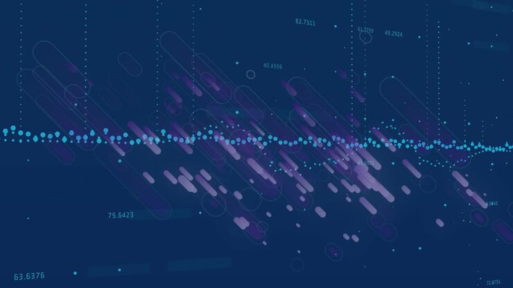 Animation of data processing over purple light trails