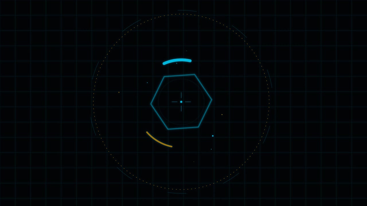 Futuristic Digital Hexagon Interface Animation with Rotating Elements