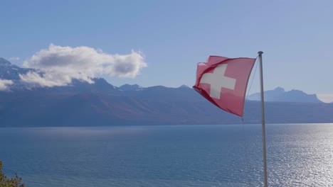 bandera suiza en un día muy ventoso