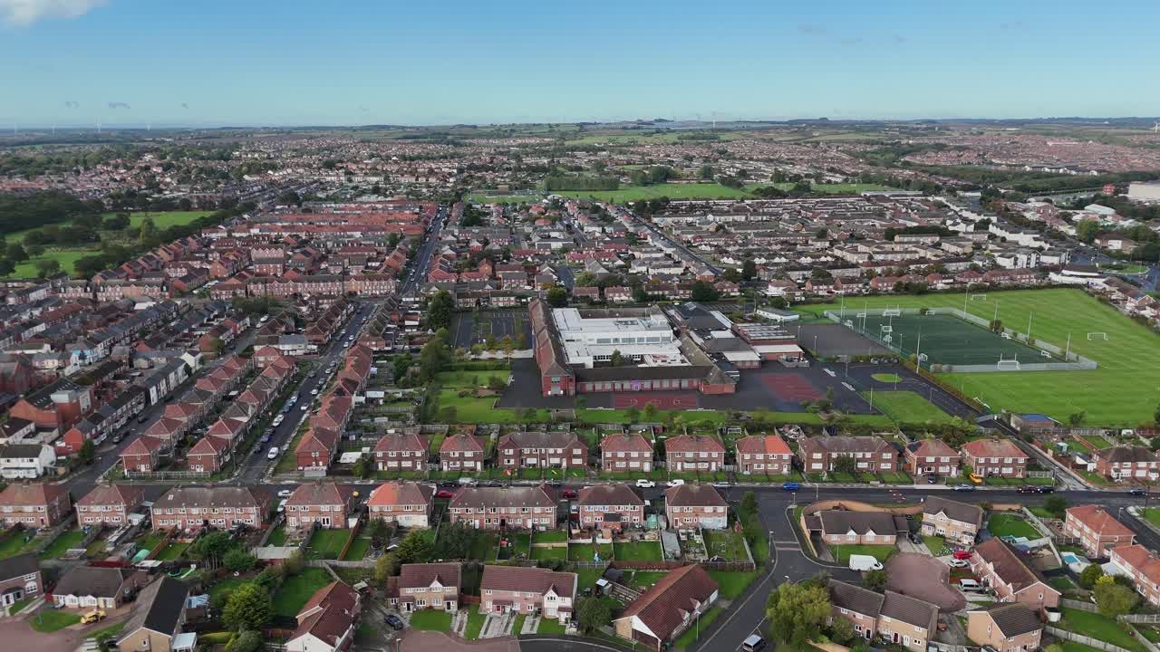 Aerial drone video Hartlepool marina harbour port beach coastal town County Durham North East England UK