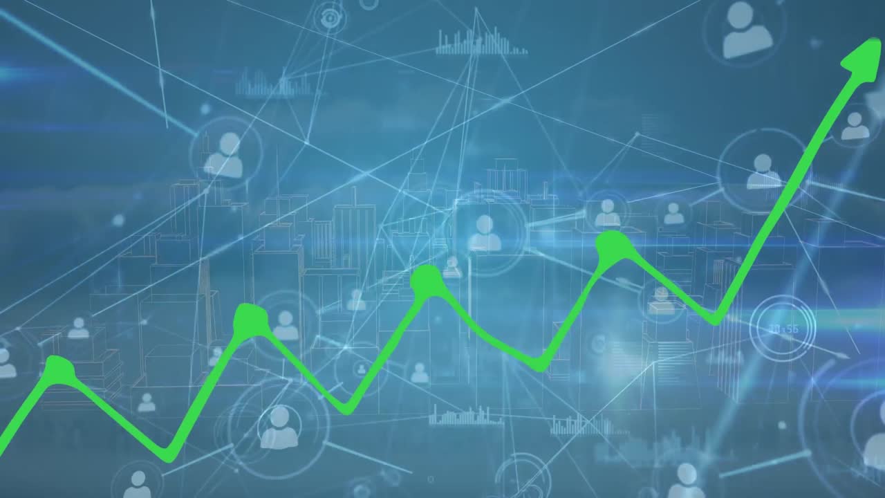 animación del procesamiento de datos sobre un fondo azul
