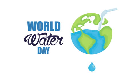 water day campaign animated with world planet and straw