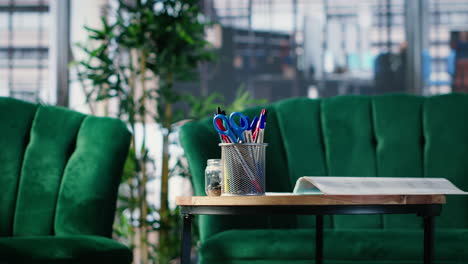 vertical video interior of corporate workspace showing conference room prepared for a meeting