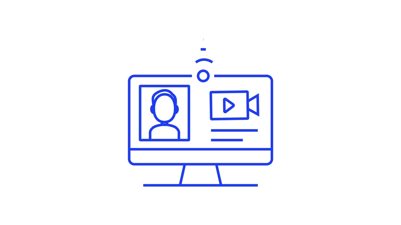 Animated Computer Monitor with User Profile and Video Streaming Icon