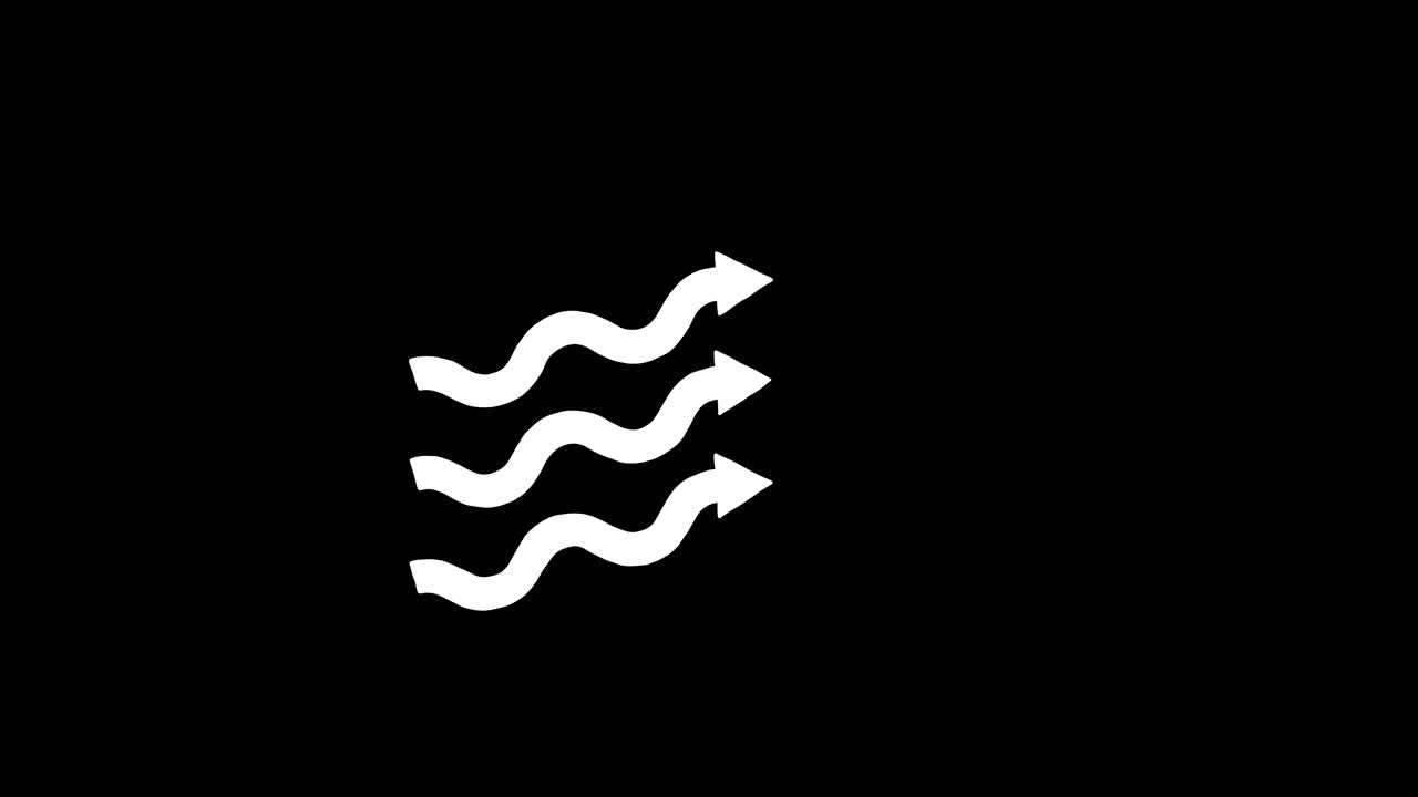 Three wavy white arrows rotate smoothly on a solid black background, minimalistic vector animation