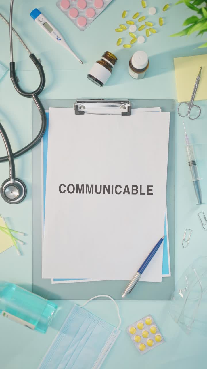 VERTICAL VIDEO OF COMMUNICABLE WRITTEN ON MEDICAL PAPER