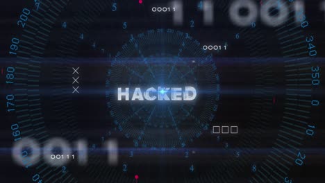 animación de texto hackeado y procesamiento de datos sobre placa de circuito
