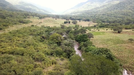 Aerial-View-of-the-Green-Plains-in-Mountains,-Tanzania,-Africa