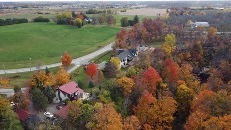 aerial overhead shot of an empty country road during autumn season