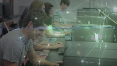 Animation of networks of connections over diverse businesspeople in office