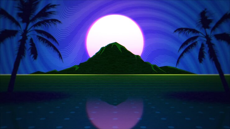Motion summer background with retro abstract rid and mountain 1