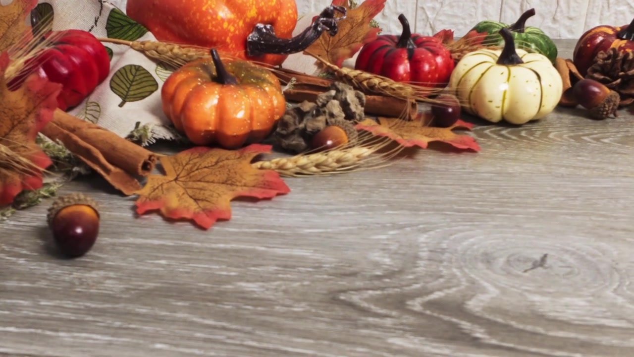 Autumnal Still Life Decoration with Pumpkins and Fall Leaves