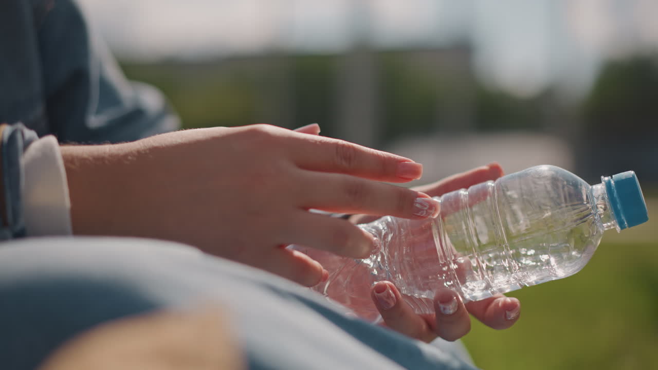 Momento caloroso di scambio d'acqua all'aperto. Amici che si passano una bottiglia d'acqua in una scena di parco soleggiato con sfondo cittadino. Giornata luminosa al parco con amici che condividono l'acqua sullo sfondo di uno skyline cittadino.