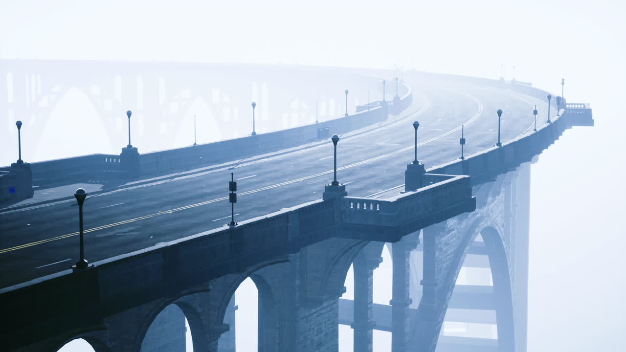 Mysterious endless road winding through a foggy landscape at twilight