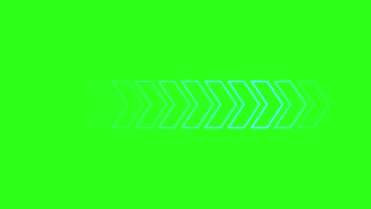 Blue outlined arrow slides smoothly rightward across bright green background, fading as it progresses