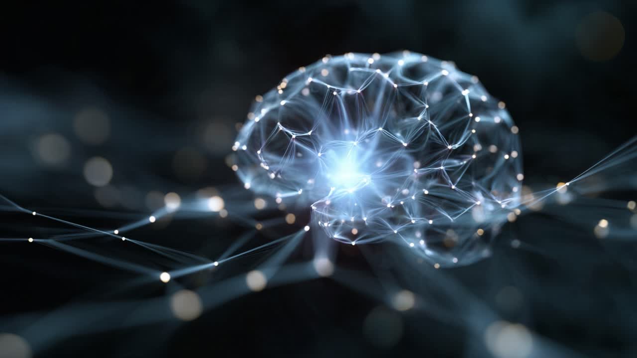 A Visually Stunning Representation of a Digital Brain with Neural Networks, Highlighting Connections and Complex Patterns in a Technologically Advanced Environment