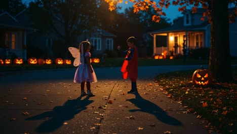 magical halloween moments: enchanting costumes and spooky decorations capture the spirit of trick-or-treating with joyful children and pumpkin lanterns