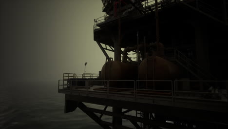 silhouette of an oil rig in foggy conditions