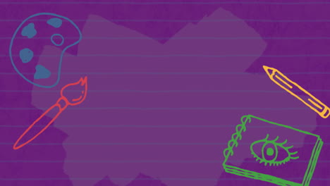 múltiples dibujos conceptuales de la escuela contra un fondo púrpura